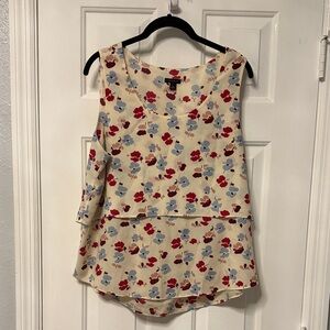Ann Taylor Floral Sleeveless Blouse - Cream with Red and Blue